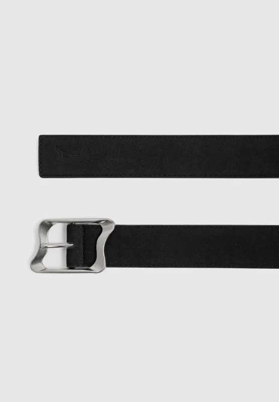 Eleanor - Suede & Leather Statement Buckle Belt - Black sold by Maniere De Voir