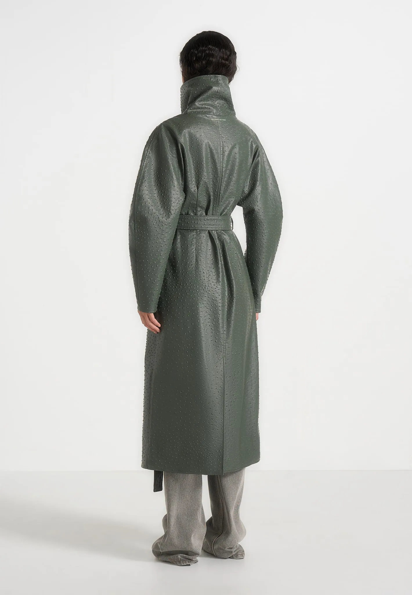 Leyna - Ostrich Hourglass Belted Coat - Olive sold by Maniere De Voir product image thumbnail 4