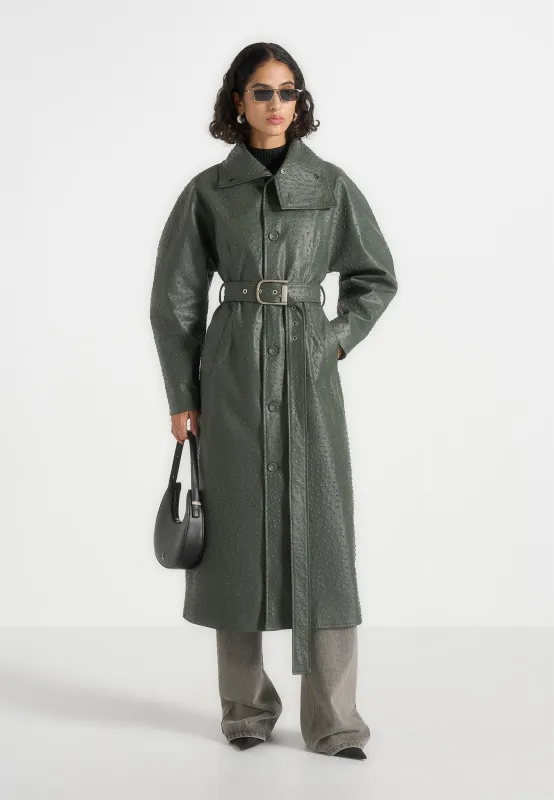 Leyna - Ostrich Hourglass Belted Coat - Olive sold by Maniere De Voir