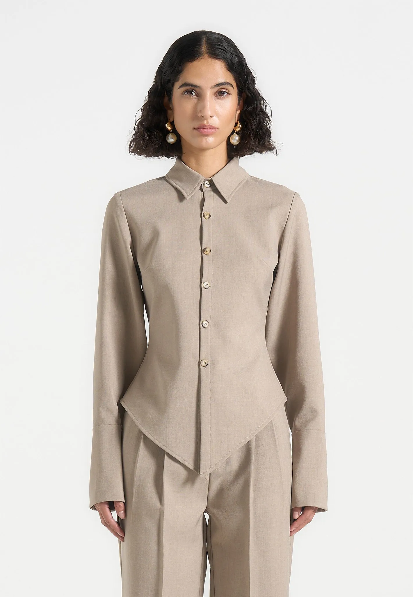 Sonia - Tailored Angled Shirt - Beige sold by Maniere De Voir product image thumbnail 4