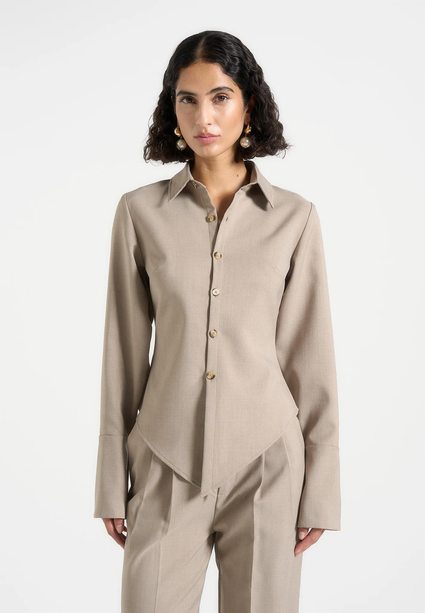 Sonia - Tailored Angled Shirt - Beige sold by Maniere De Voir