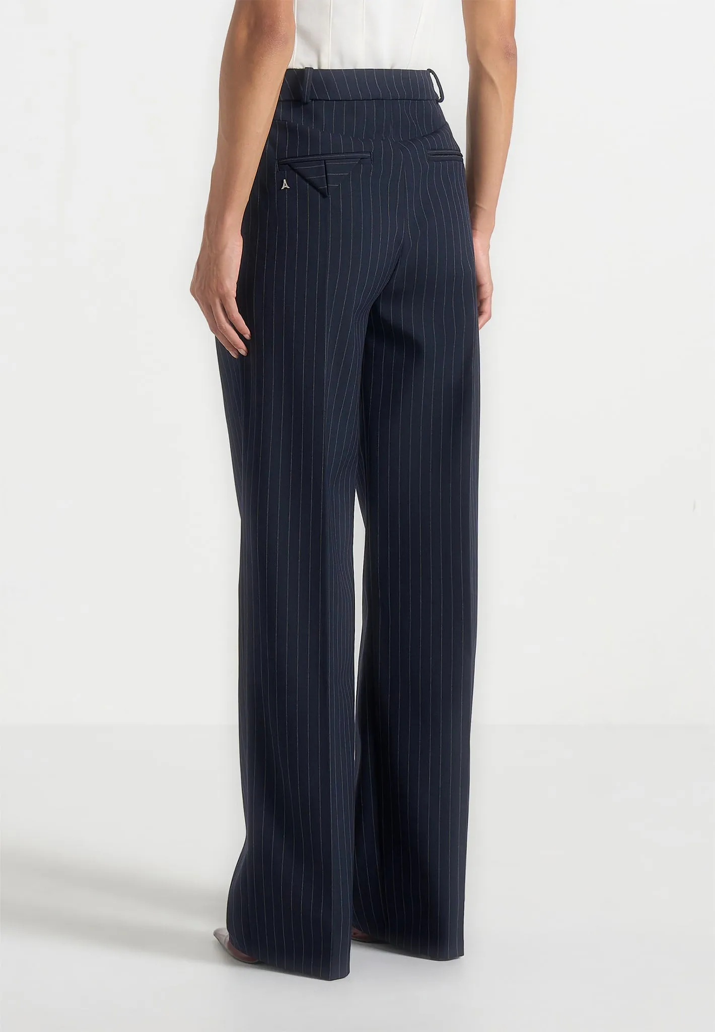 Julie - Pinstripe Twin Pleat Tailored Trousers - Navy sold by Maniere De Voir product image thumbnail 3