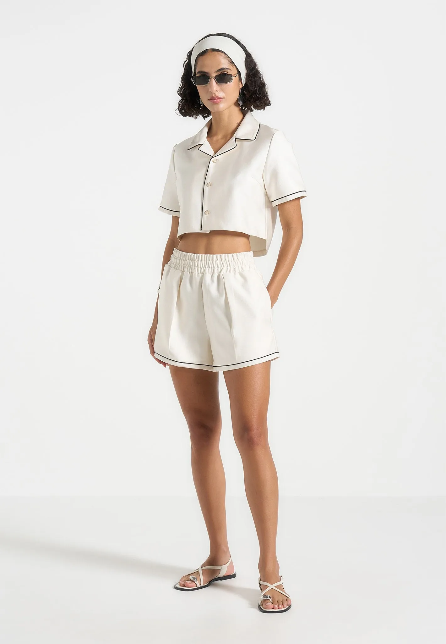 Melanie - Satin Shorts with Piping - Off White sold by Maniere De Voir product image thumbnail 2