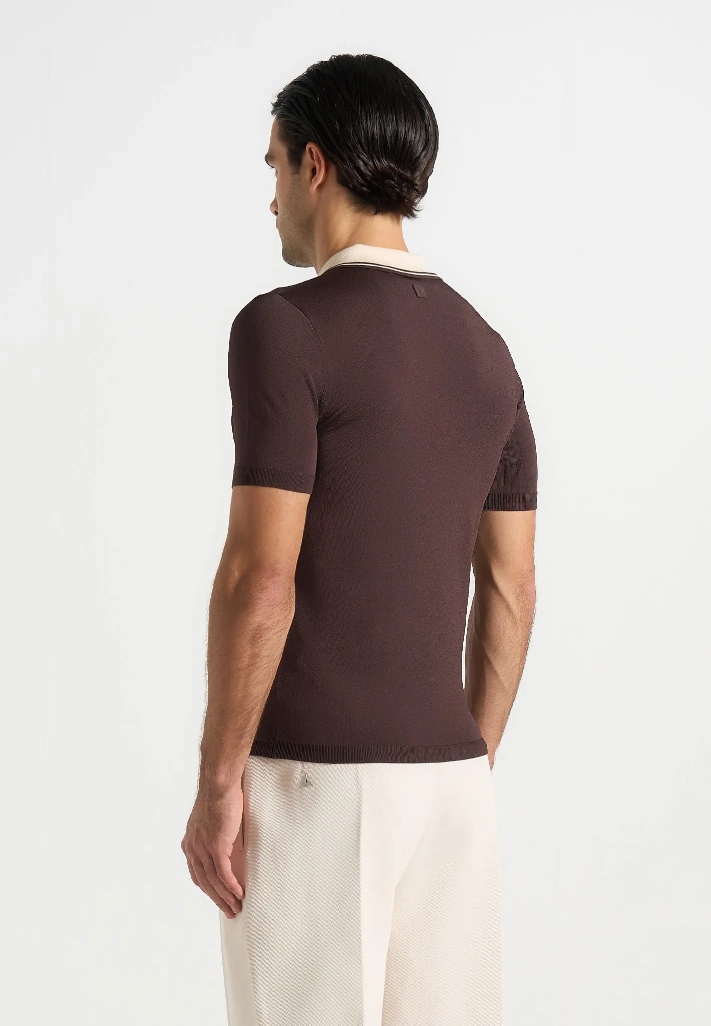 Roux - Contrast Detail Luxe Knit Polo Shirt - Brown sold by Maniere De Voir product image thumbnail 3