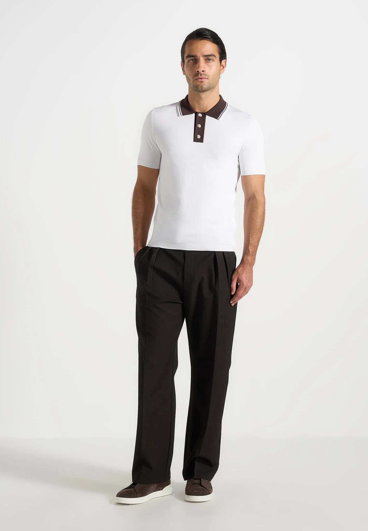Roux - Contrast Detail Luxe Knit Polo Shirt - White sold by Maniere De Voir product image thumbnail 2