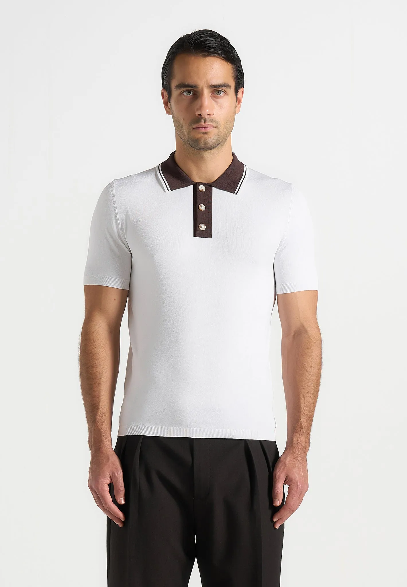 Roux - Contrast Detail Luxe Knit Polo Shirt - White sold by Maniere De Voir product image thumbnail 4