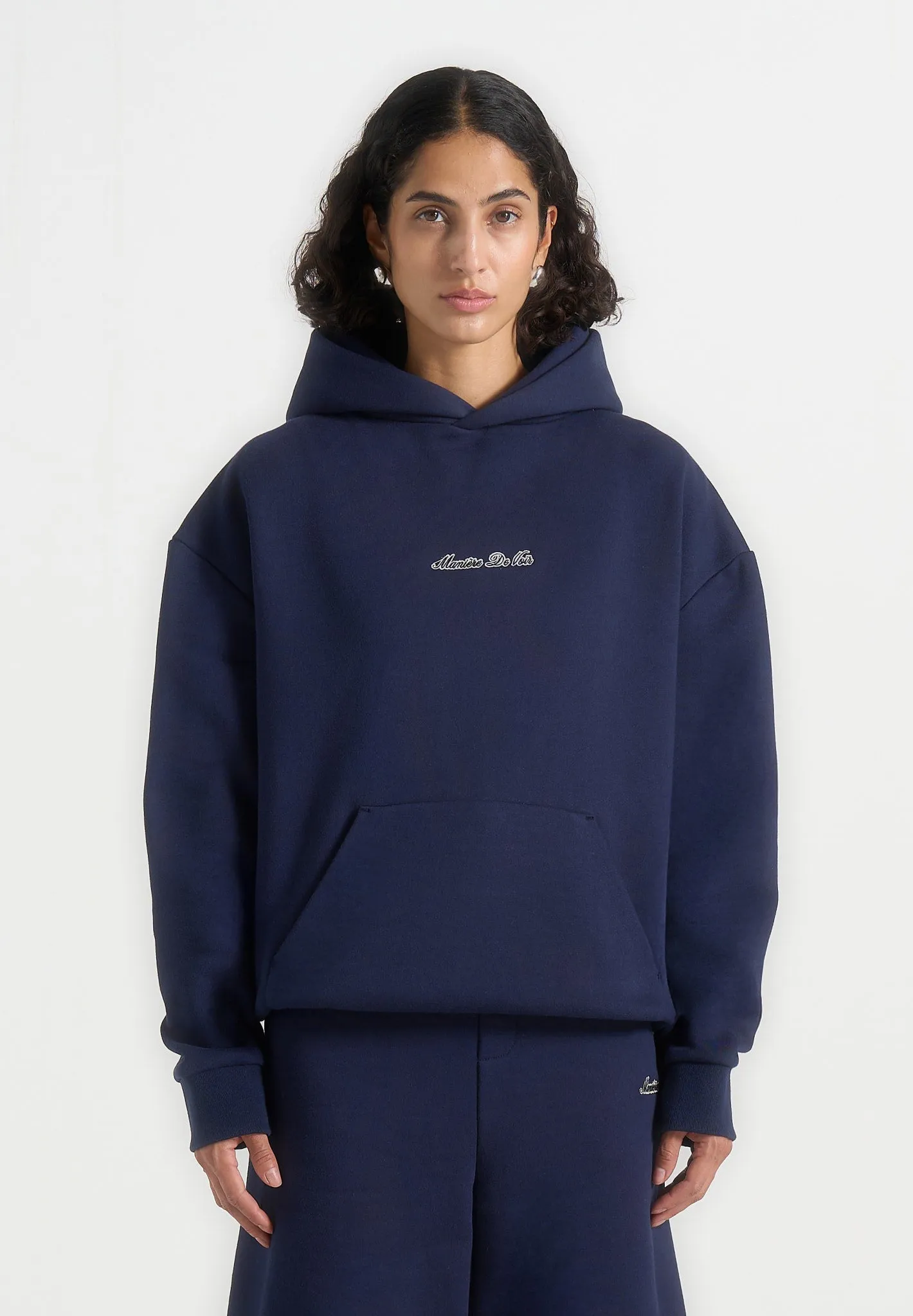 Ollie - Unisex Signature Relaxed Fit Hoodie - Navy sold by Maniere De Voir product image thumbnail 4