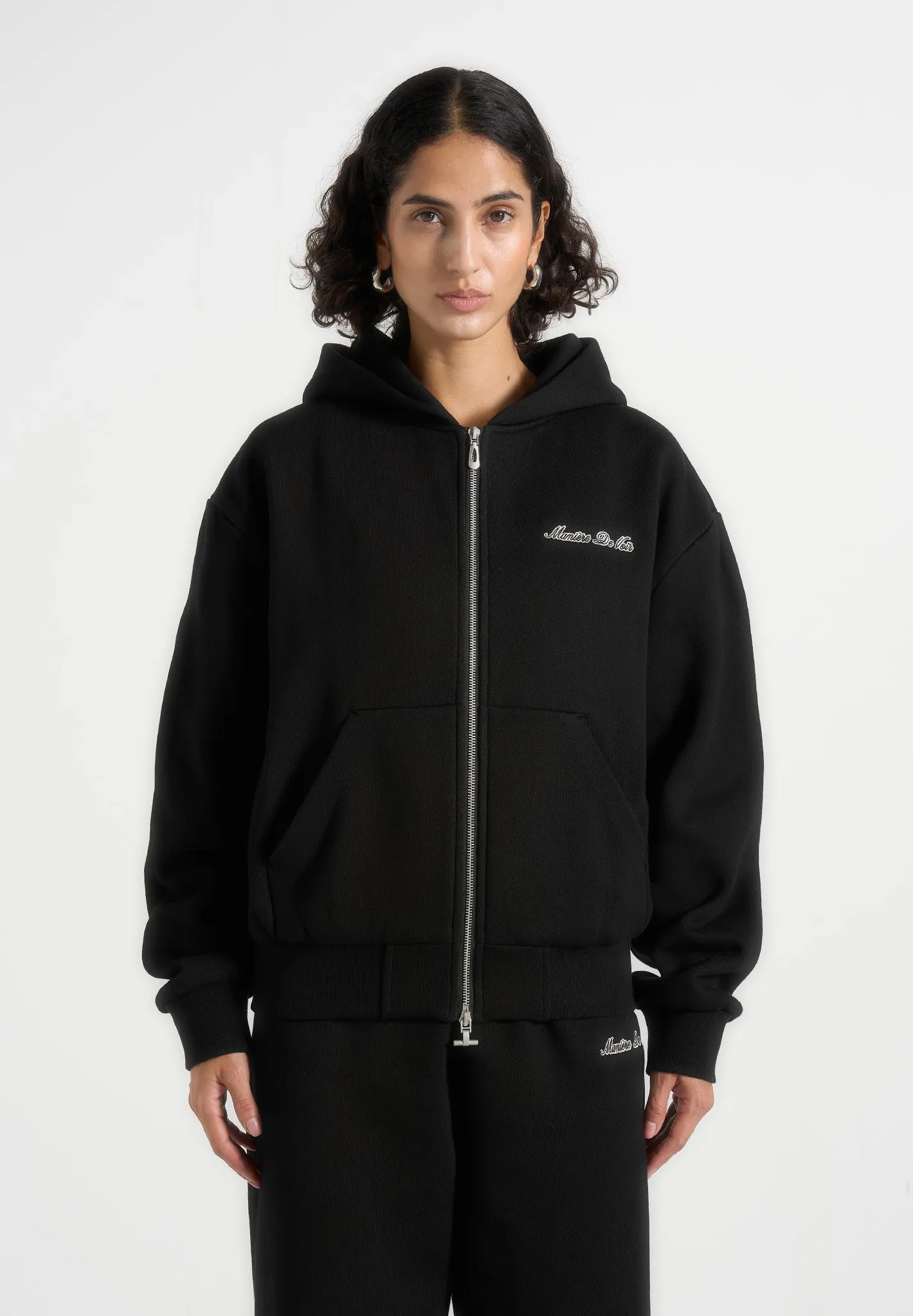 Zia - Unisex Signature Relaxed Fit Zip Hoodie - Black sold by Maniere De Voir product image thumbnail 5