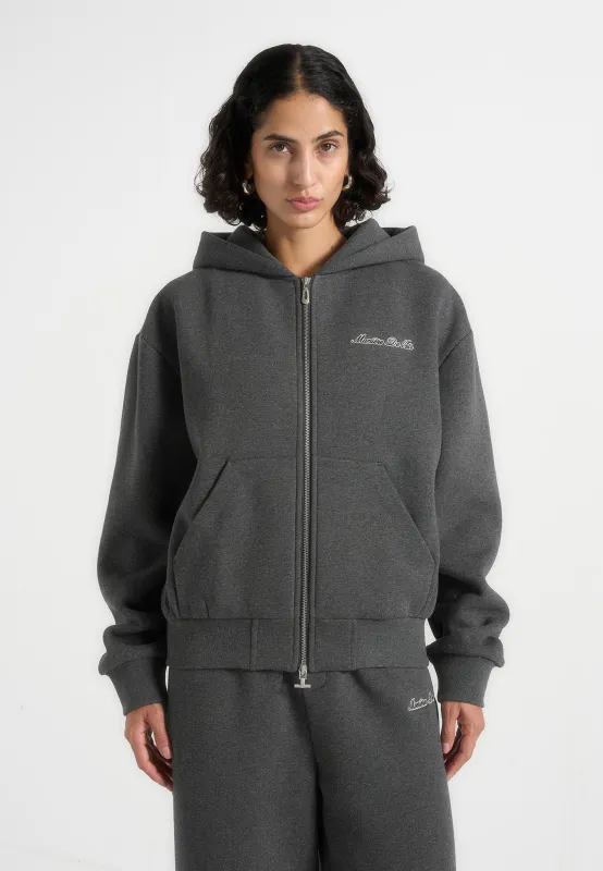 Zia - Unisex Signature Relaxed Fit Zip Hoodie - Charcoal Grey sold by Maniere De Voir