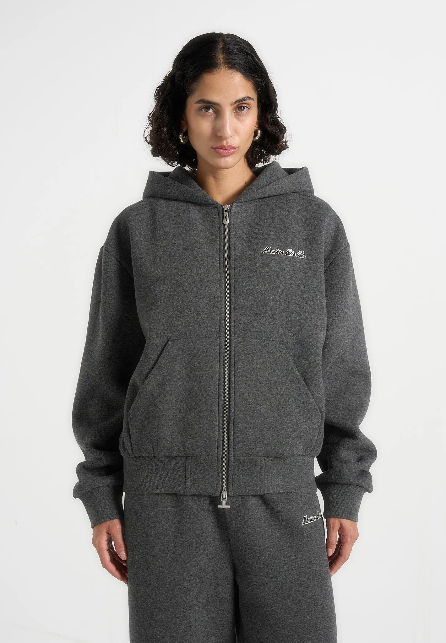 Zia - Unisex Signature Relaxed Fit Zip Hoodie - Charcoal Grey sold by Maniere De Voir