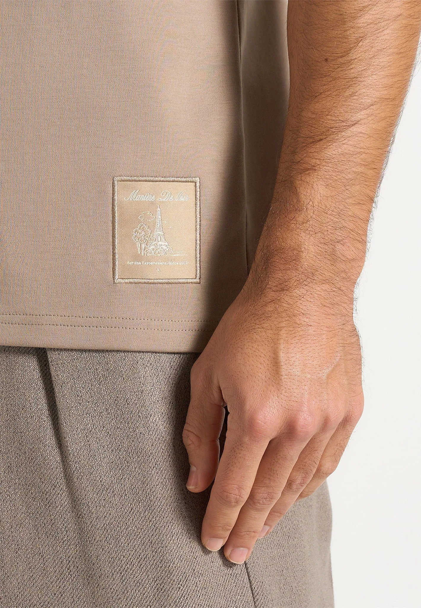 Matteo - Regular Fit Cotton T-Shirt - Taupe sold by Maniere De Voir product image thumbnail 2