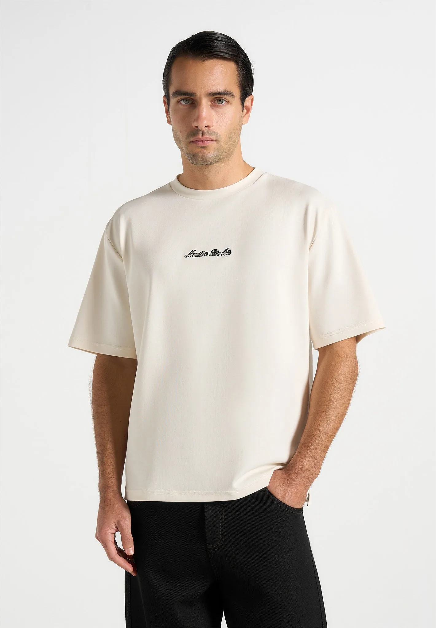 Ari - Unisex Signature Relaxed Fit Cotton T-Shirt - Cream sold by Maniere De Voir product image thumbnail 2