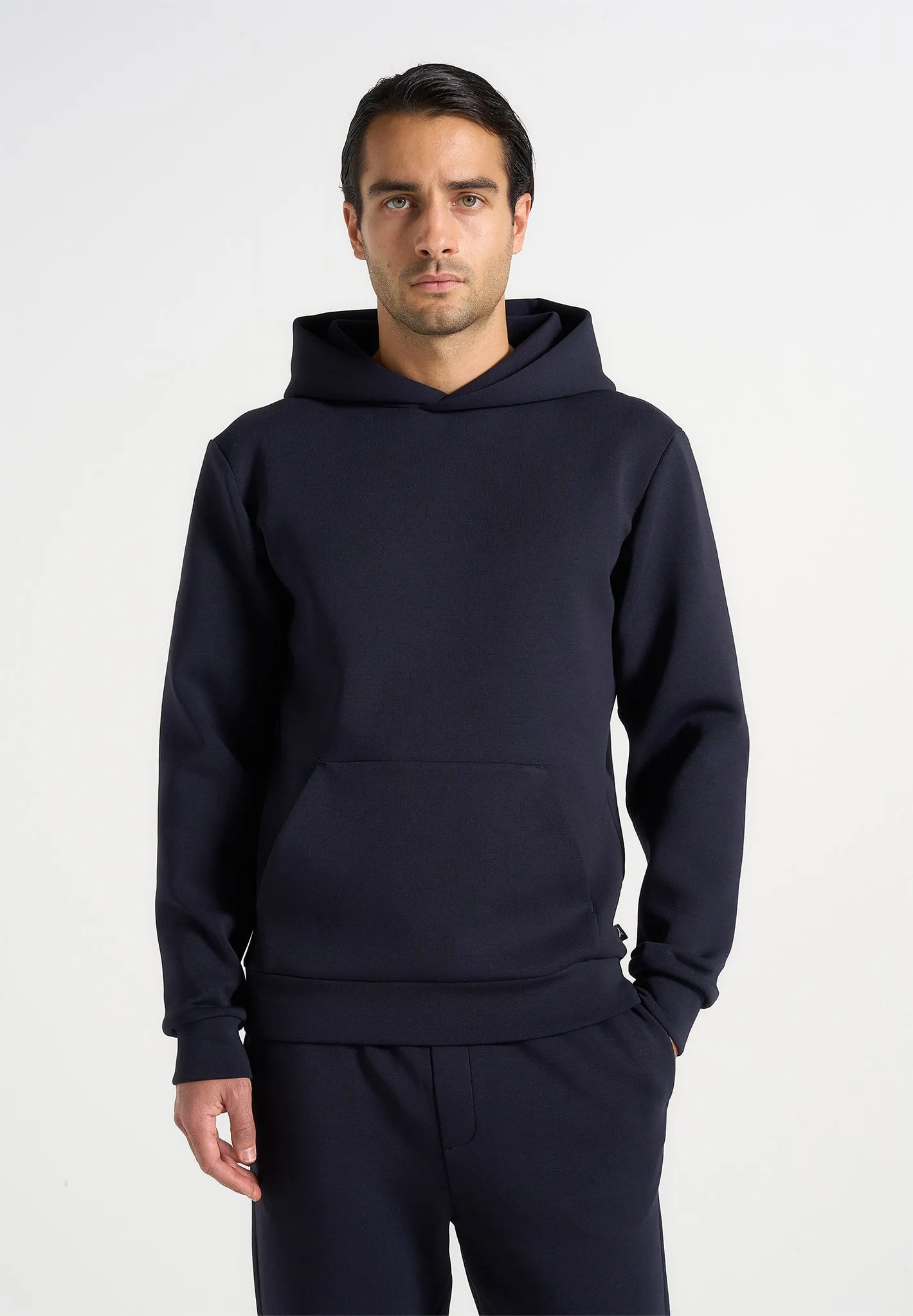 Drew - Neoprene Minimal Regular Fit Hoodie - Navy sold by Maniere De Voir
