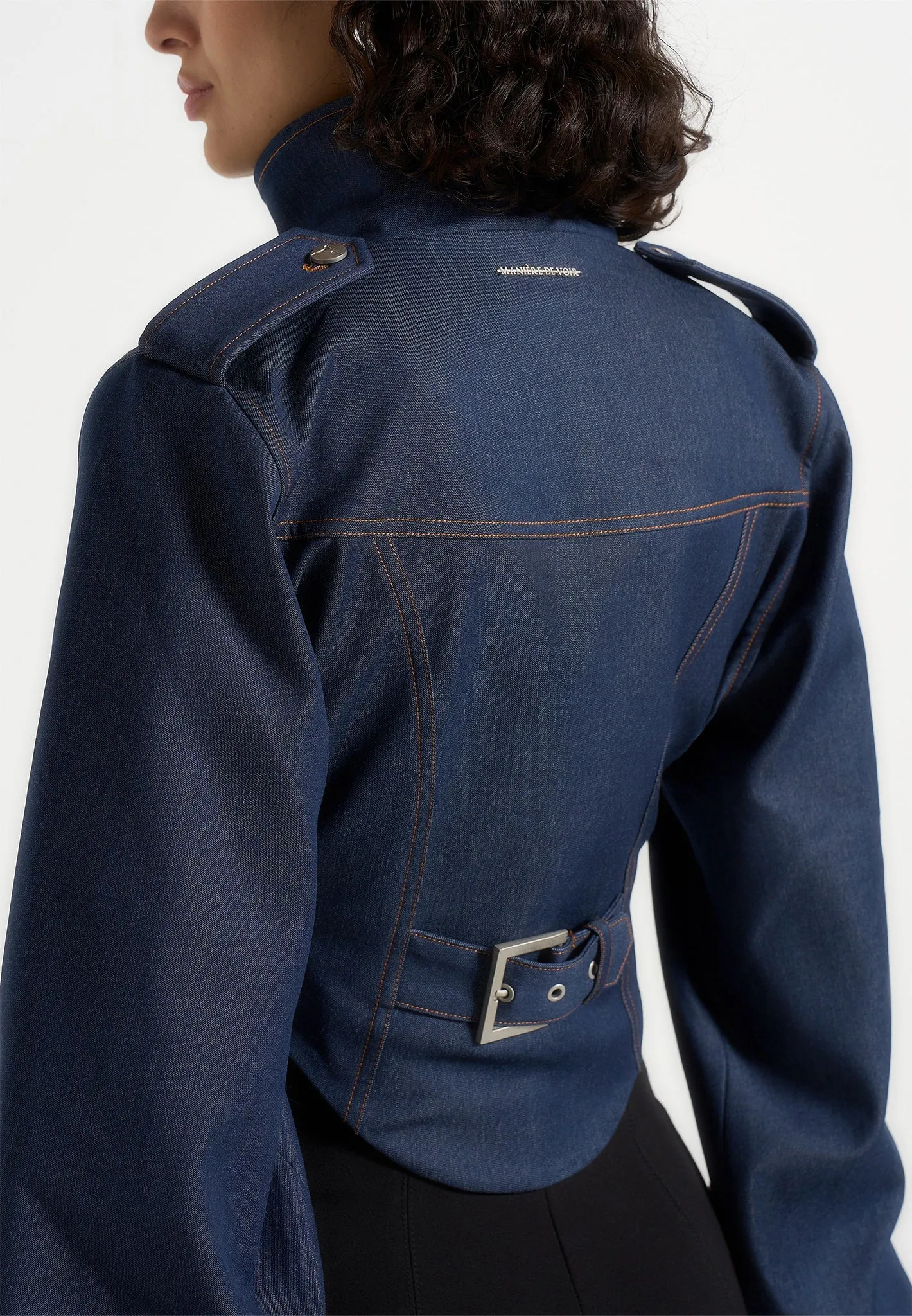 Solange - Denim Tacked Sleeve Corset Jacket - Indigo sold by Maniere De Voir product image thumbnail 4