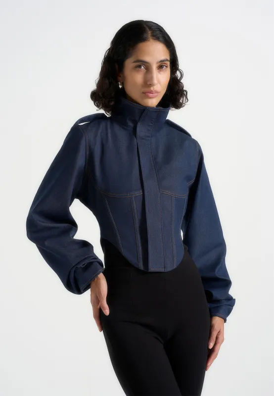 Solange - Denim Tacked Sleeve Corset Jacket - Indigo sold by Maniere De Voir