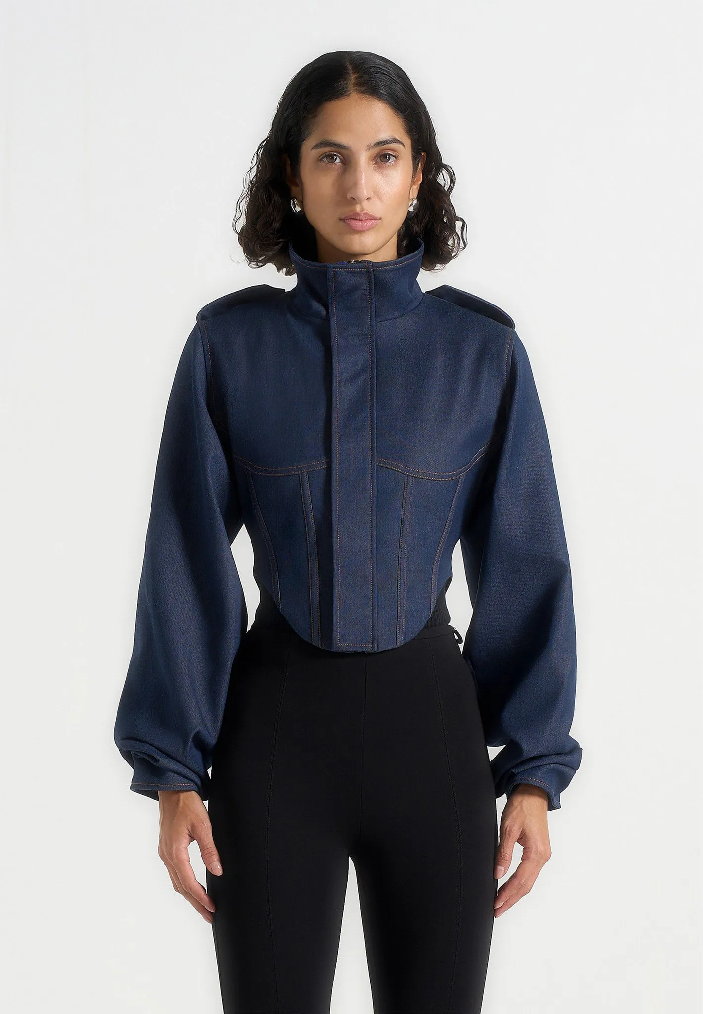 Solange - Denim Tacked Sleeve Corset Jacket - Indigo sold by Maniere De Voir product image thumbnail 3