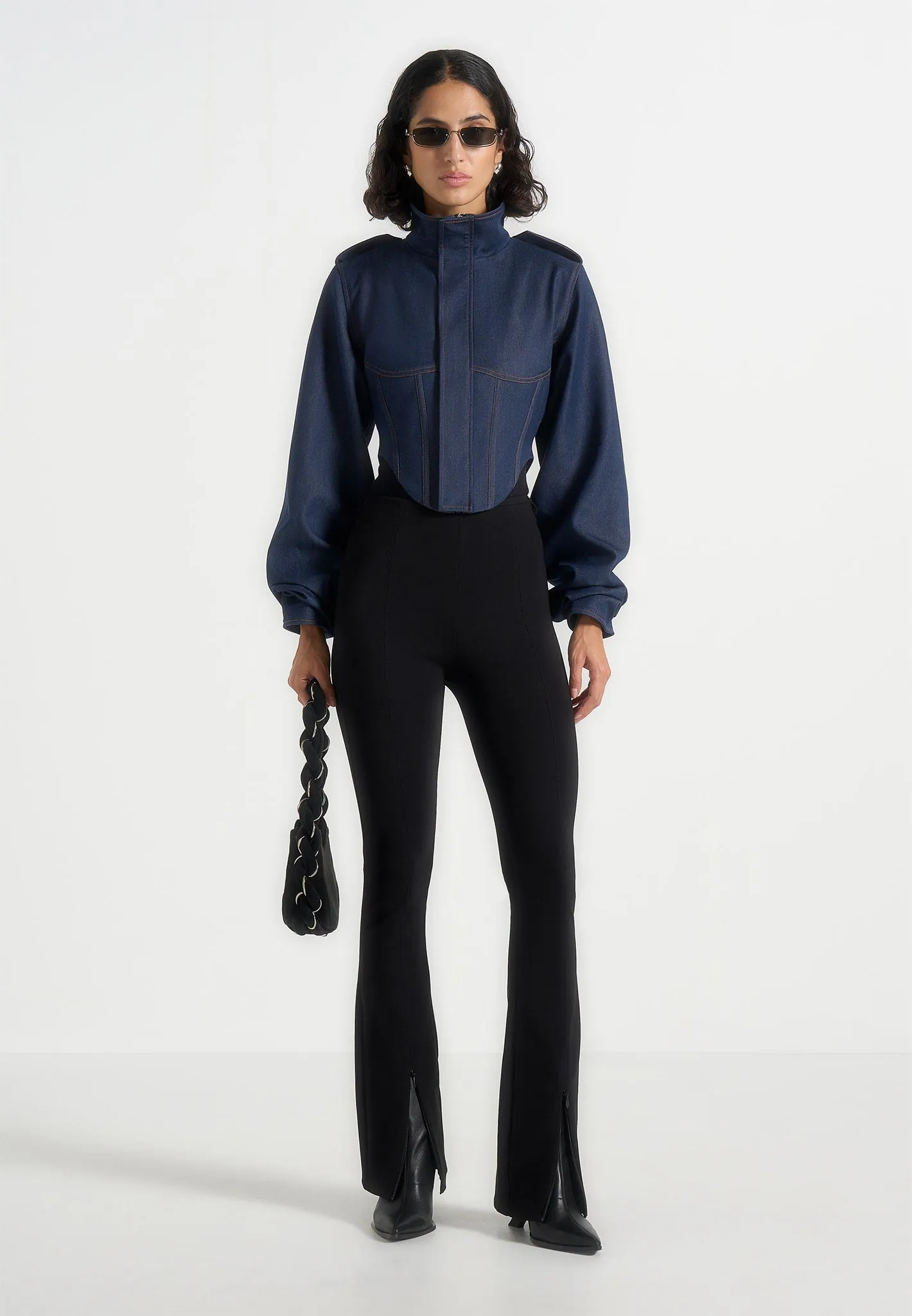 Solange - Denim Tacked Sleeve Corset Jacket - Indigo sold by Maniere De Voir product image thumbnail 2