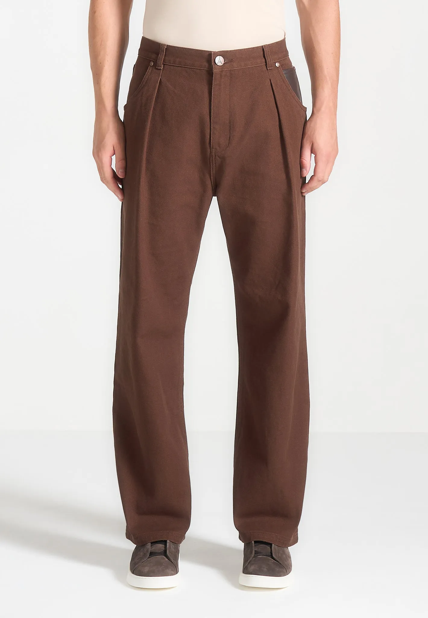Arnault - Relaxed Fit Pleated Gabardine Jeans - Brown sold by Maniere De Voir product image thumbnail 3