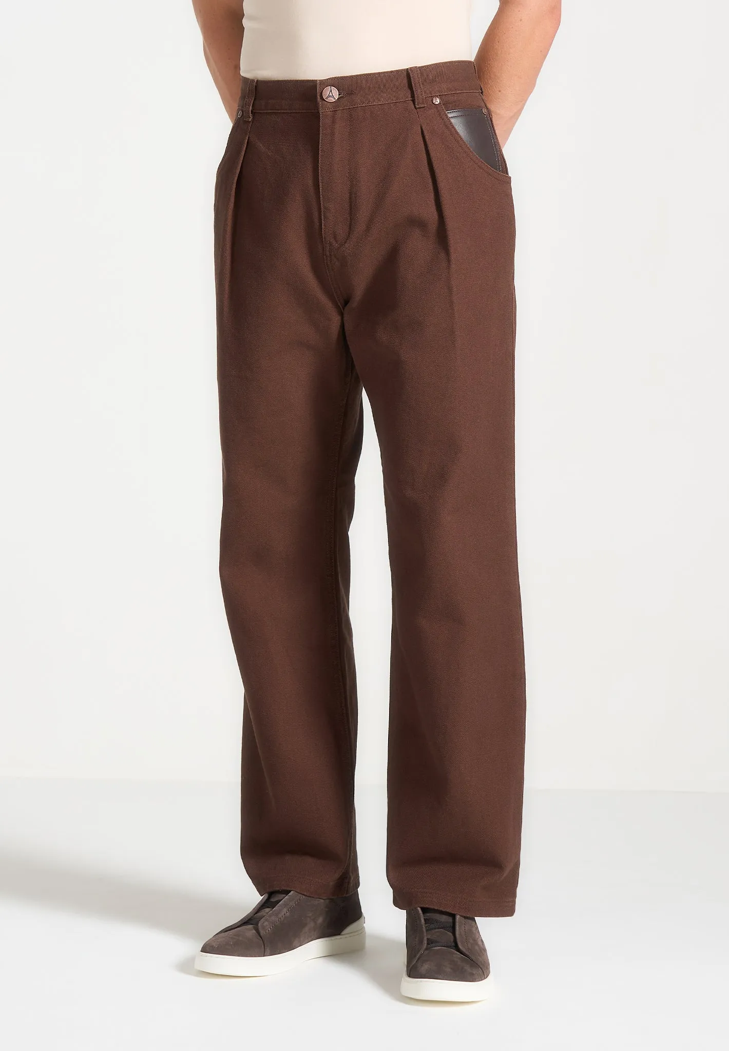 Arnault - Relaxed Fit Pleated Gabardine Jeans - Brown sold by Maniere De Voir