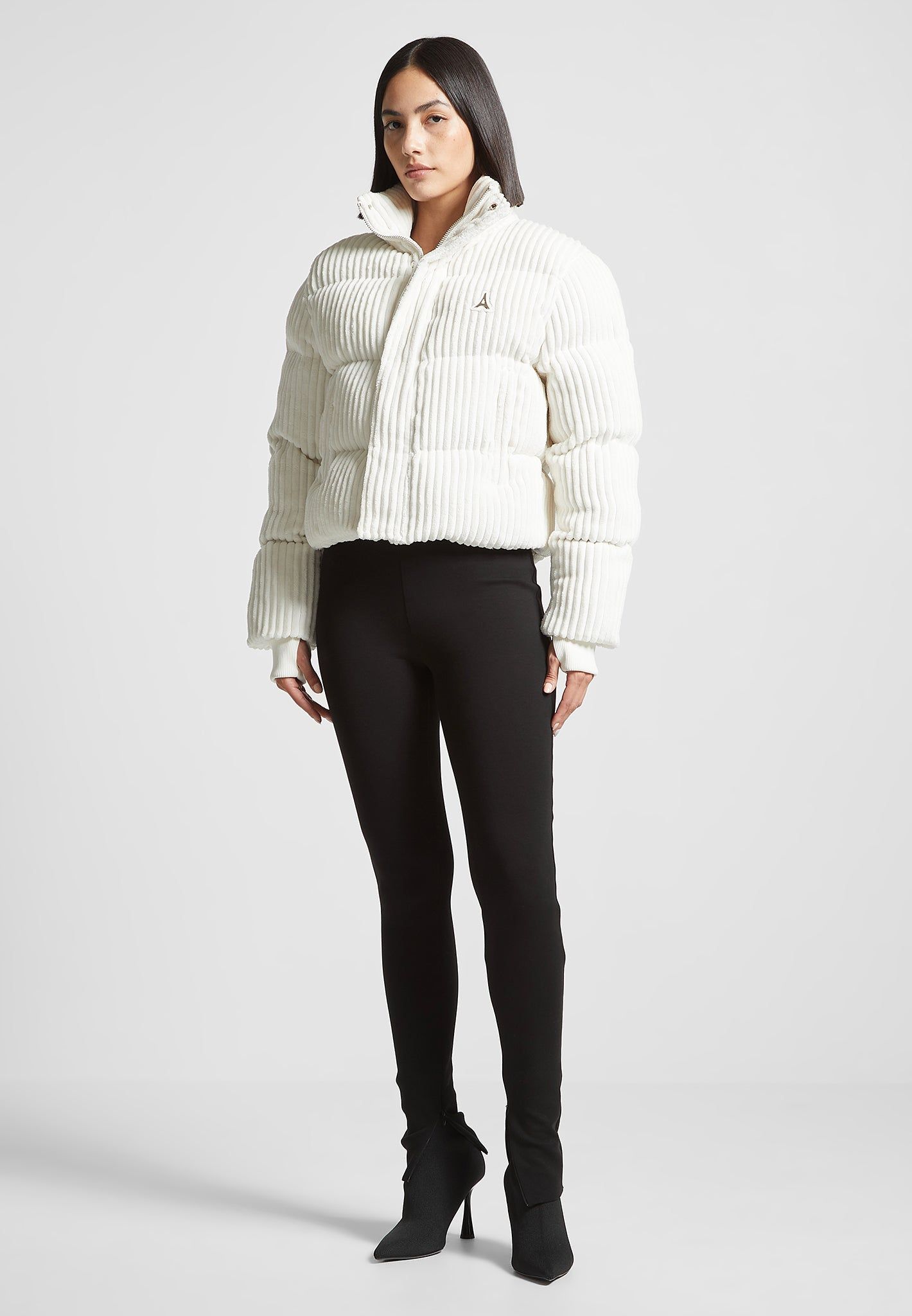 Ribbed Velour Puffer Jacket - Cream sold by Maniere De Voir product image thumbnail 3