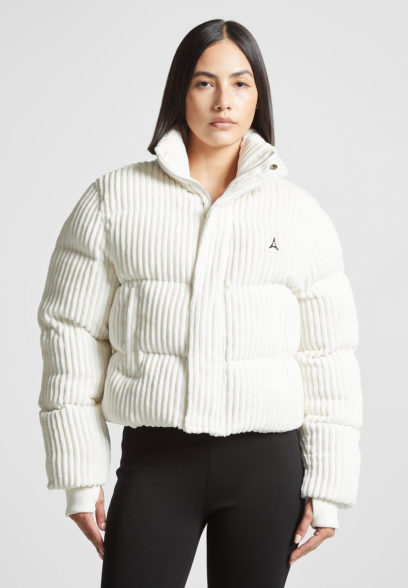 Ribbed Velour Puffer Jacket - Cream sold by Maniere De Voir