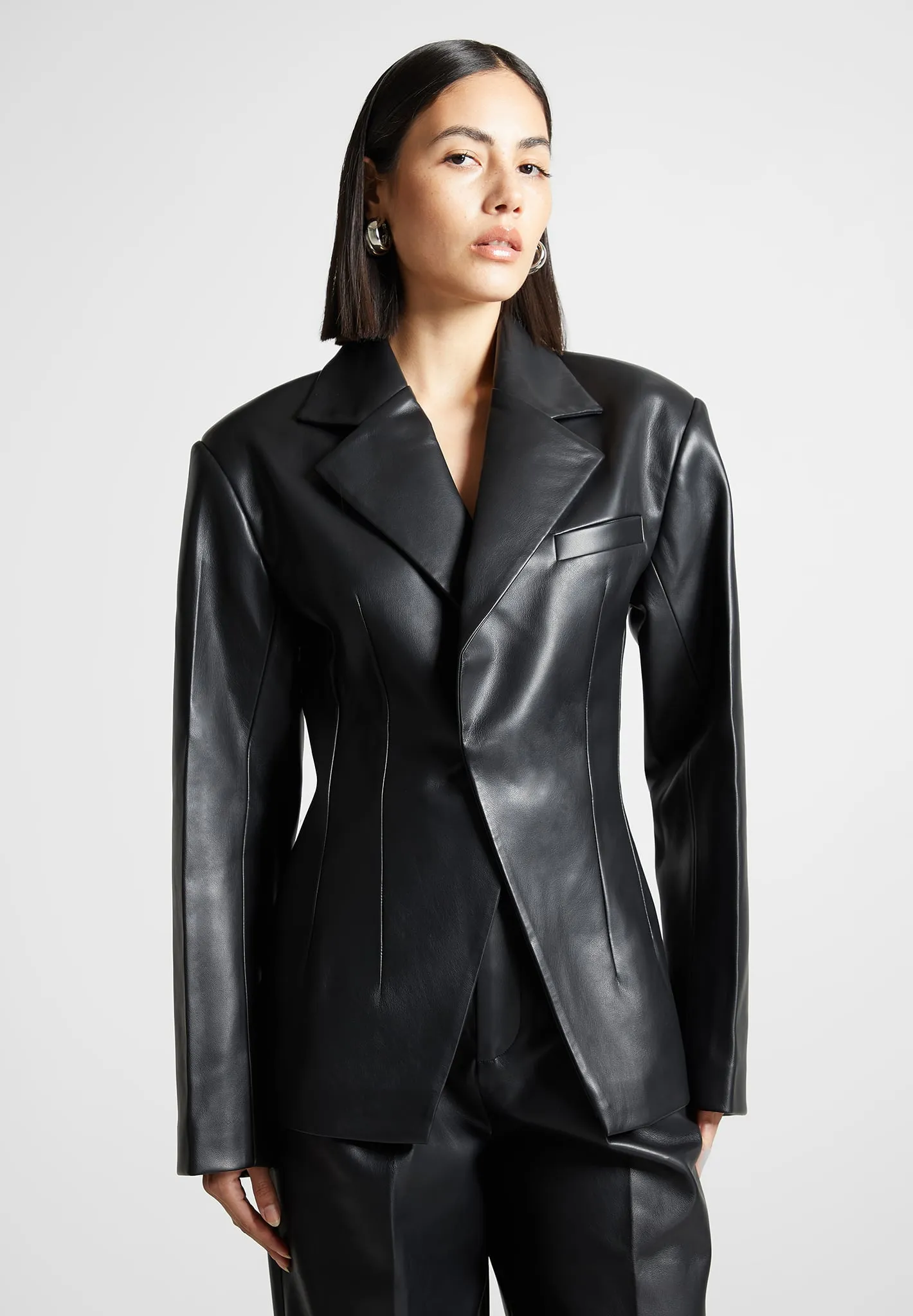 Leather Double Breasted Blazer - Black sold by Maniere De Voir