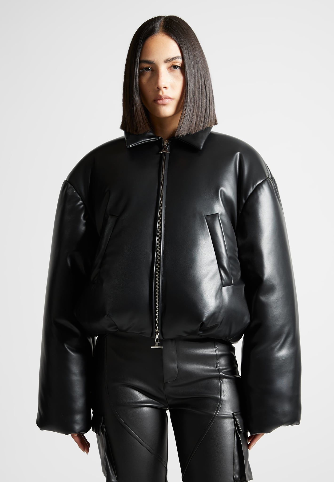 Leather Padded Bomber Jacket - Black sold by Maniere De Voir