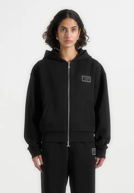 Ray - Unisex Neoprene Cropped Zip Hoodie - Black sold by Maniere De Voir
