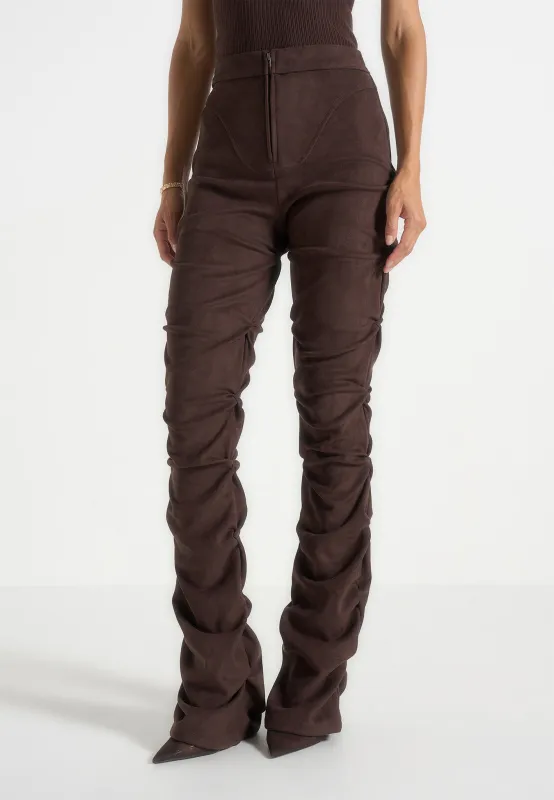Caroline - Tacked Suede Flared Trousers - Brown sold by Maniere De Voir