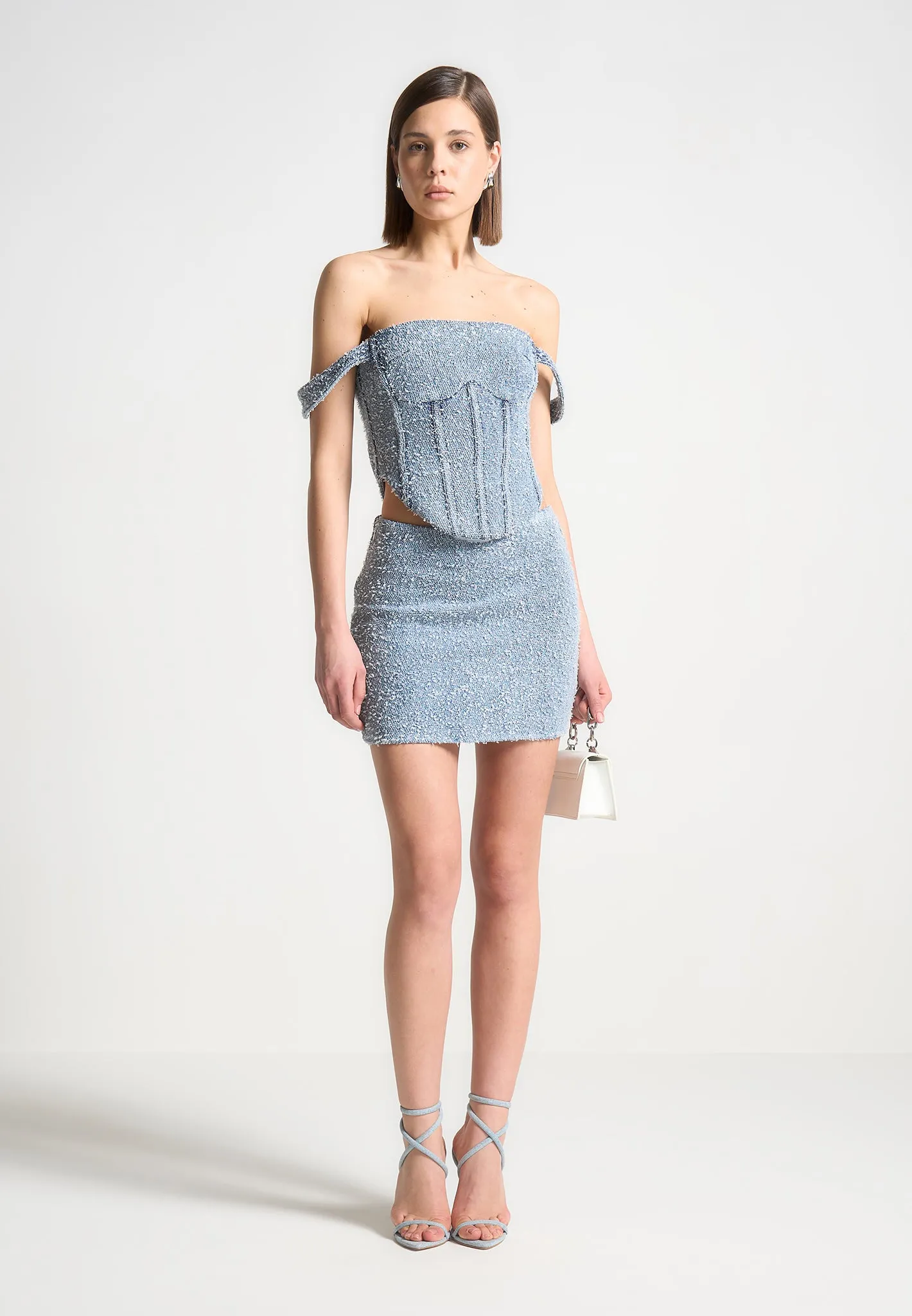 Boucle Denim Mini Skirt - Mid Blue sold by Maniere De Voir
