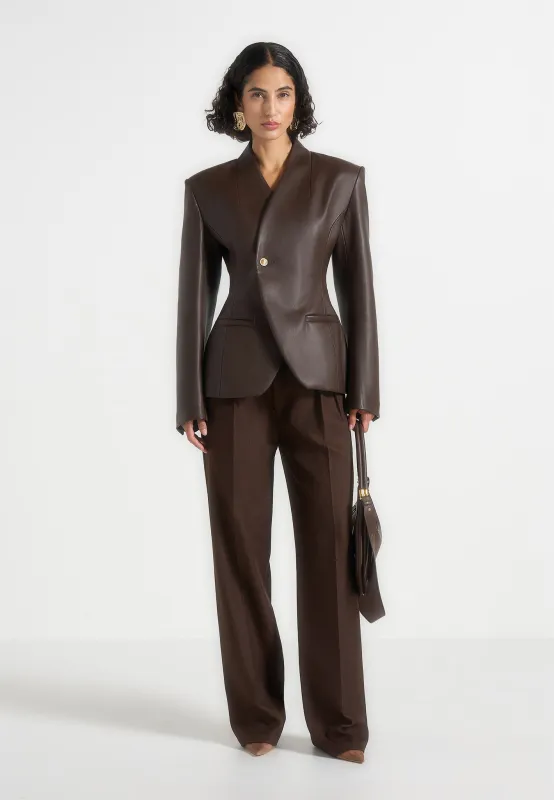 Ina - Leather Cinched Waist Kimono Blazer - Brown sold by Maniere De Voir