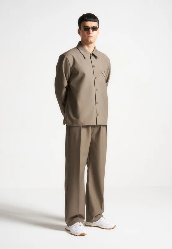 Hatched Tailored Pleated Trousers - Khaki sold by Maniere De Voir