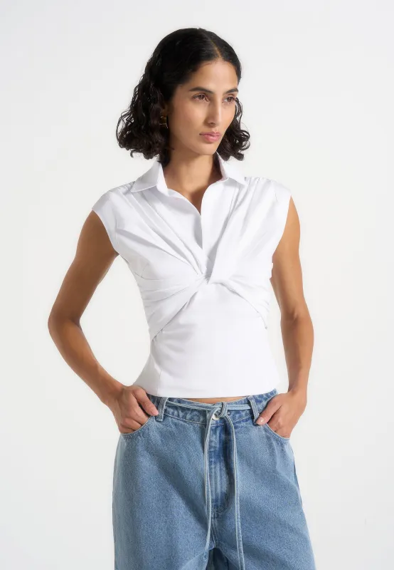 Yvette - Twist Front Sleeveless Shirt - White made by Maniere De Voir
