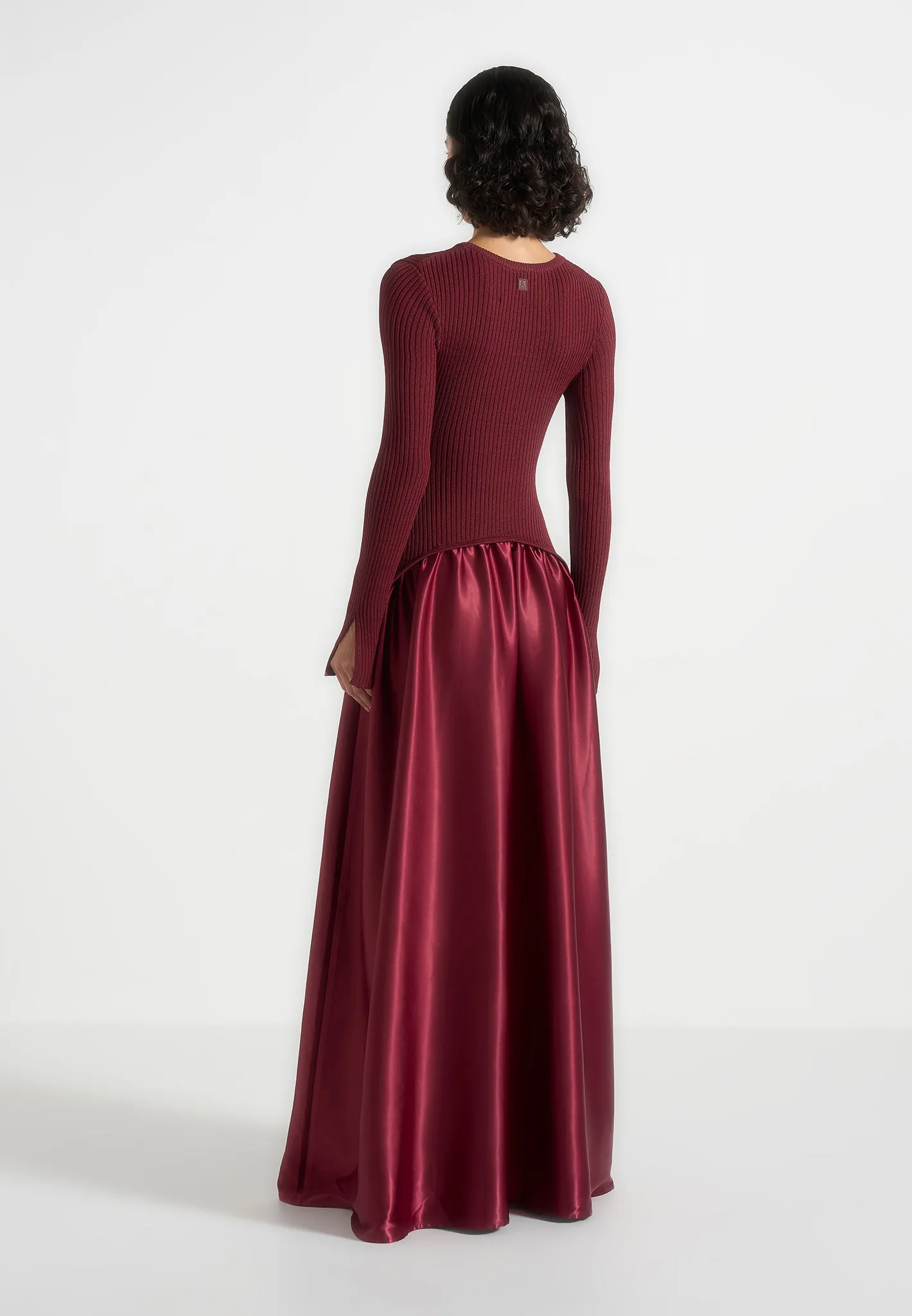 Adeline - Knit & Satin Curved Hem Maxi Dress - Wine Red sold by Maniere De Voir product image thumbnail 5