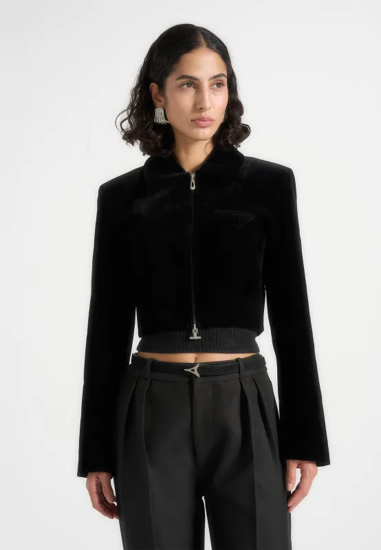Adina - Velvet Cropped Jacket - Black sold by Maniere De Voir