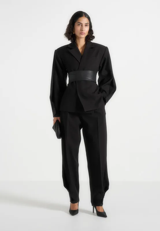 Marie - Wool Twist Sleeve Blazer with Belt - Black sold by Maniere De Voir