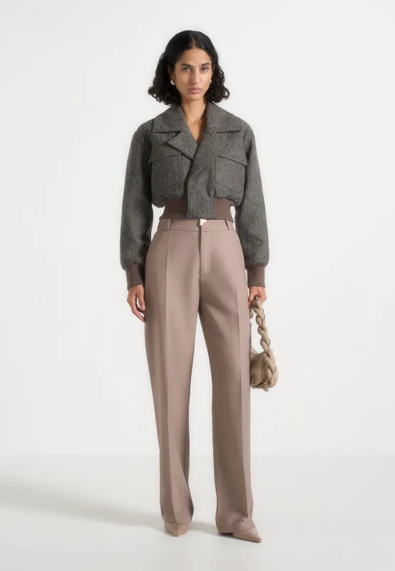 Cosette - Herringbone Wool Lapel Bomber Jacket - Grey sold by Maniere De Voir