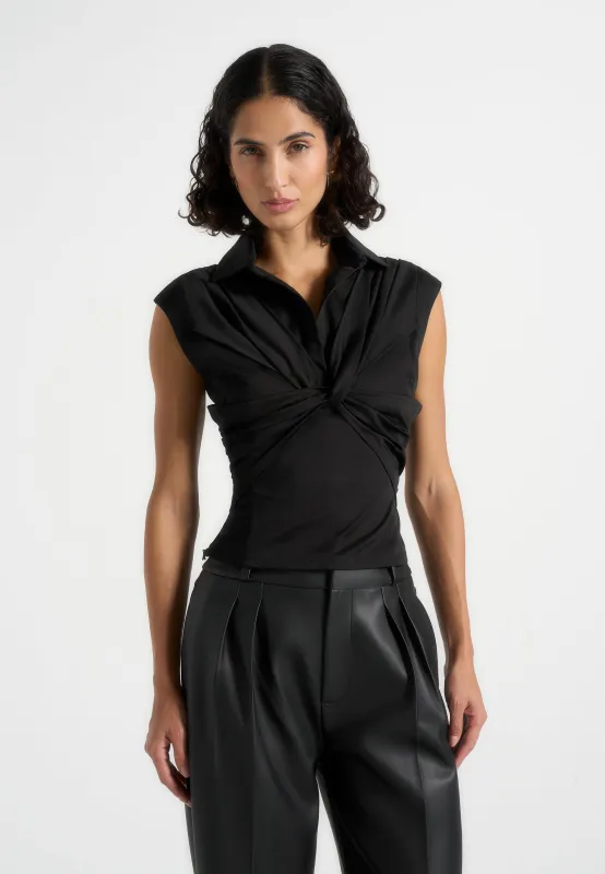 Yvette - Twist Front Sleeveless Shirt - Black made by Maniere De Voir