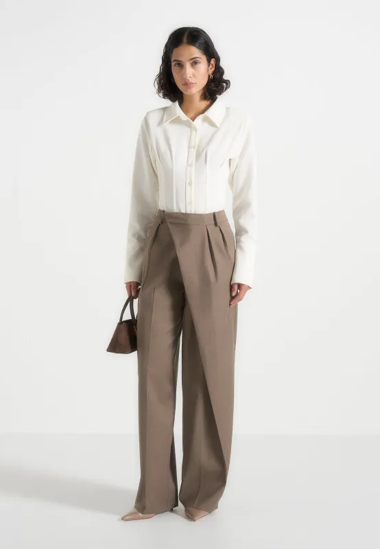 Colette - Tailored Wrap Pleat Trousers - Taupe sold by Maniere De Voir