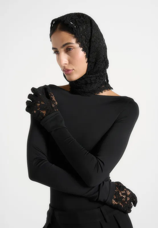 Kadia - Lace Head Scarf - Black sold by Maniere De Voir