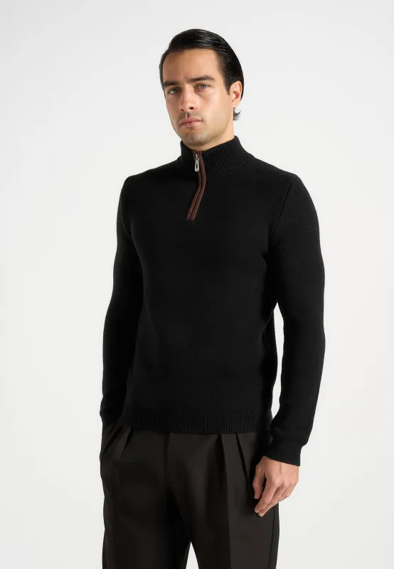 Torin - Quarter Zip Knit Jumper - Black sold by Maniere De Voir