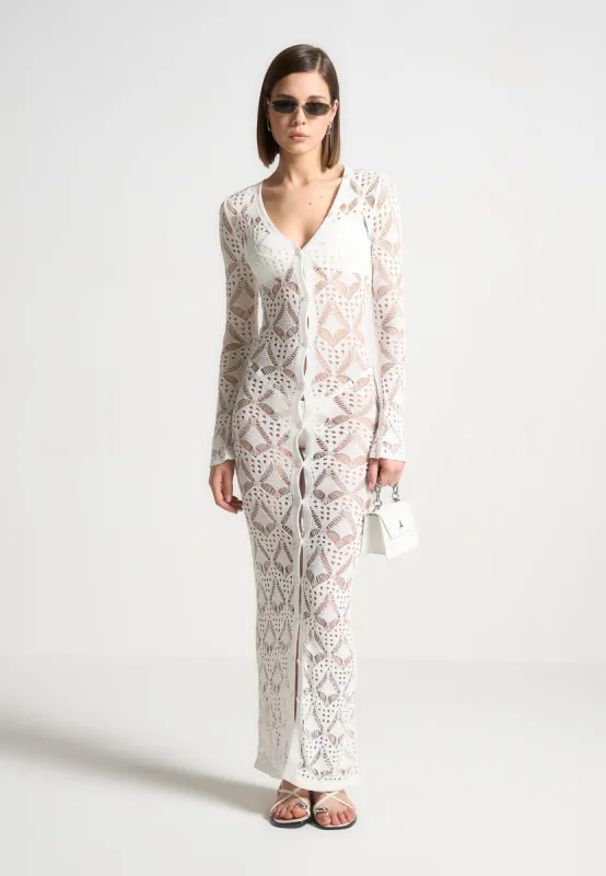 Knit Longline Cover Up Cardigan - Off White made by Maniere De Voir