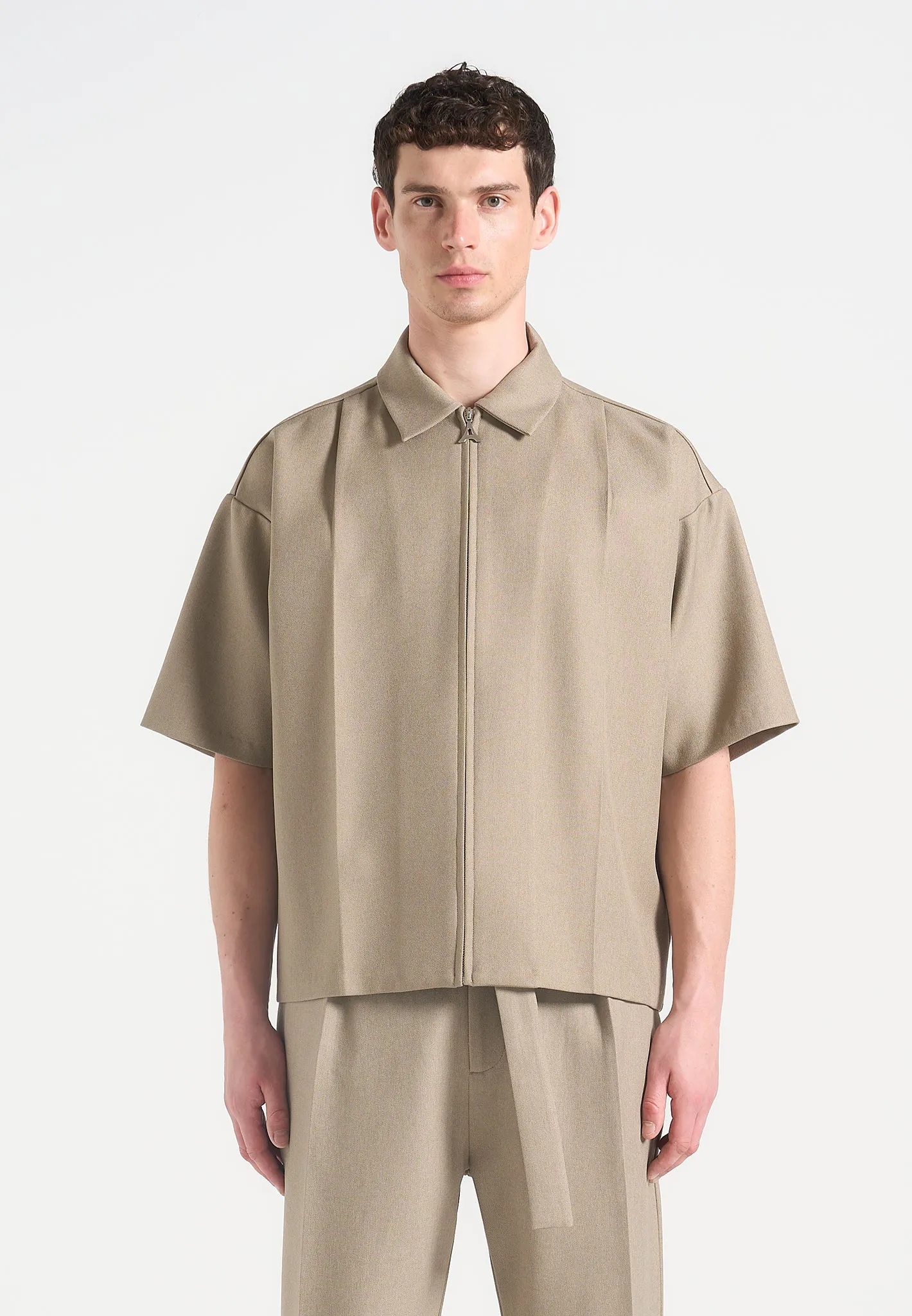 Aven - Boxy Shirt with Crease - Beige sold by Maniere De Voir product image thumbnail 3