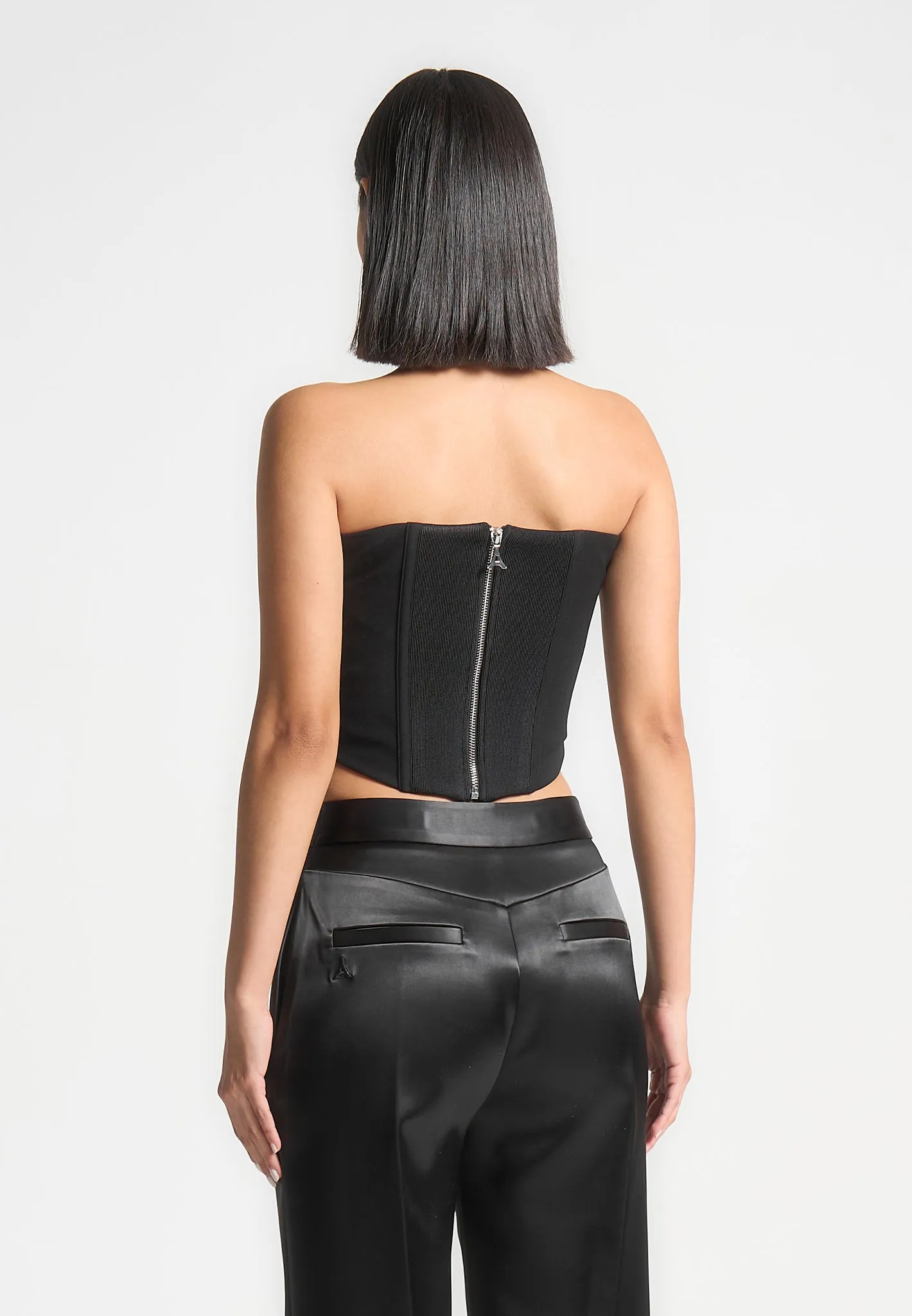 Satin Pintuck Bandeau Corset Top - Black sold by Maniere De Voir product image thumbnail 4