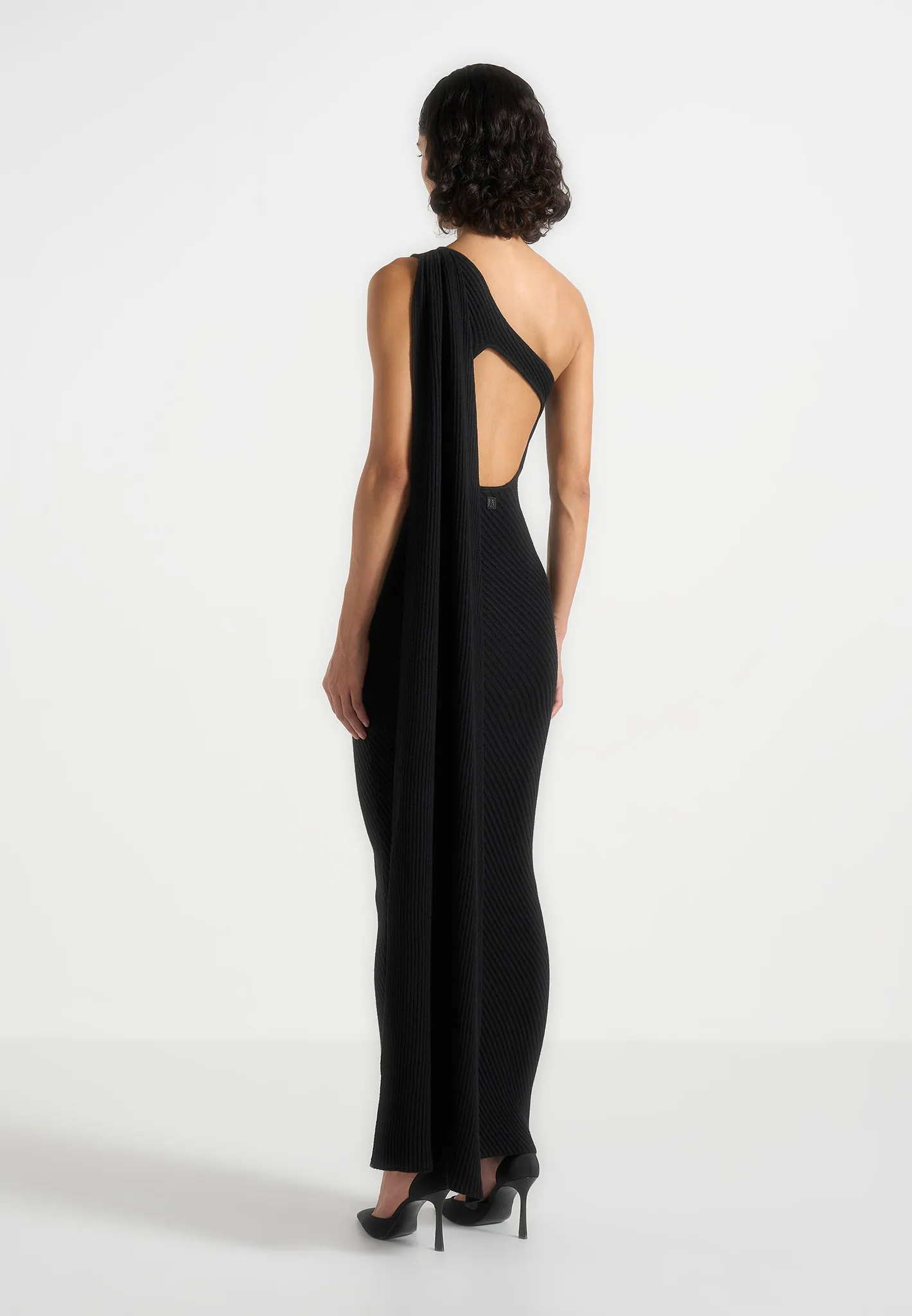 Laya - Asymmetric Knit Midaxi Dress With Scarf - Black sold by Maniere De Voir product image thumbnail 5