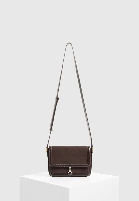 AC003 - Suede & Leather Crossbody Bag - Brown sold by Maniere De Voir