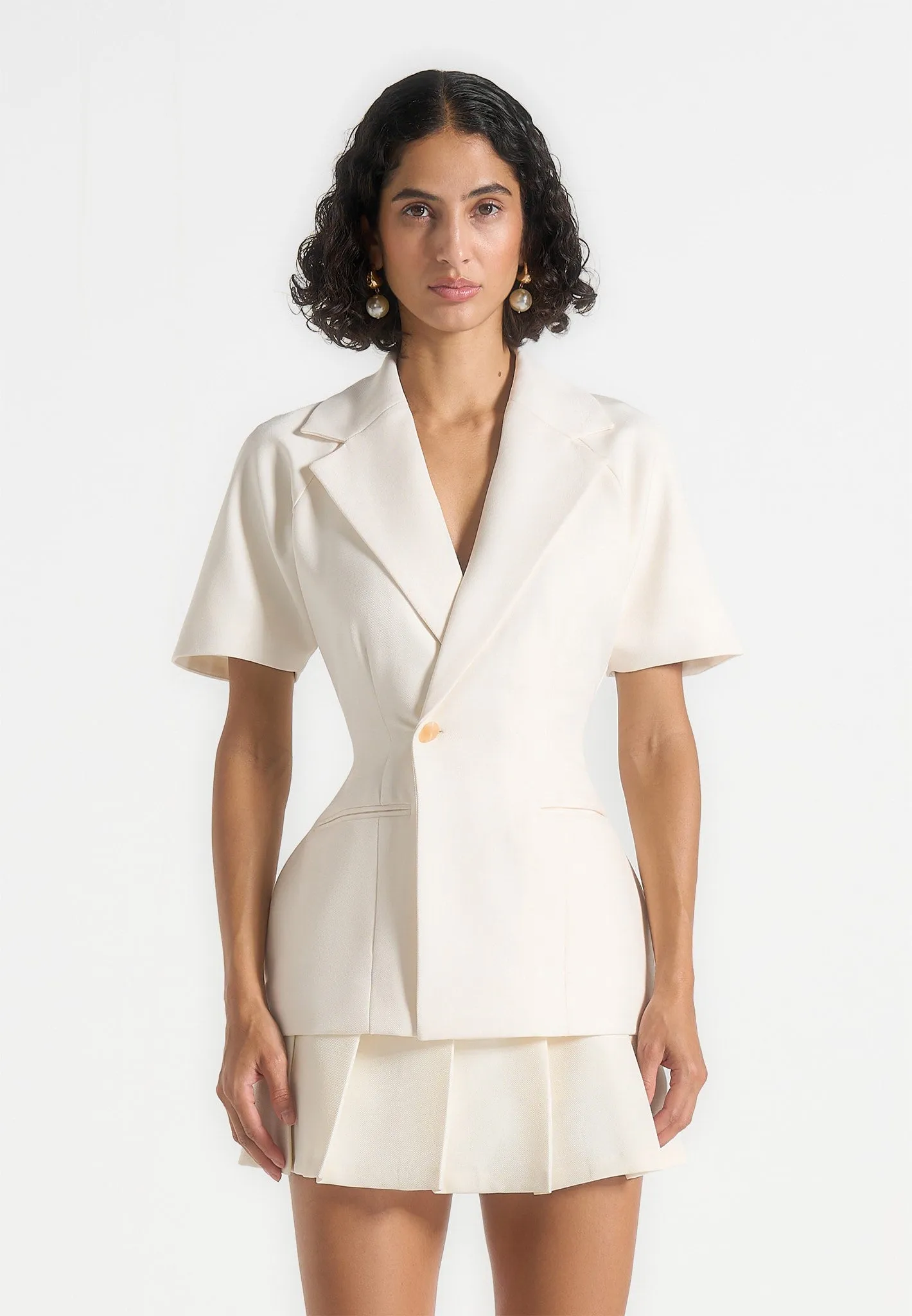 Malika - Double Breasted Short Sleeve Blazer - Off White sold by Maniere De Voir