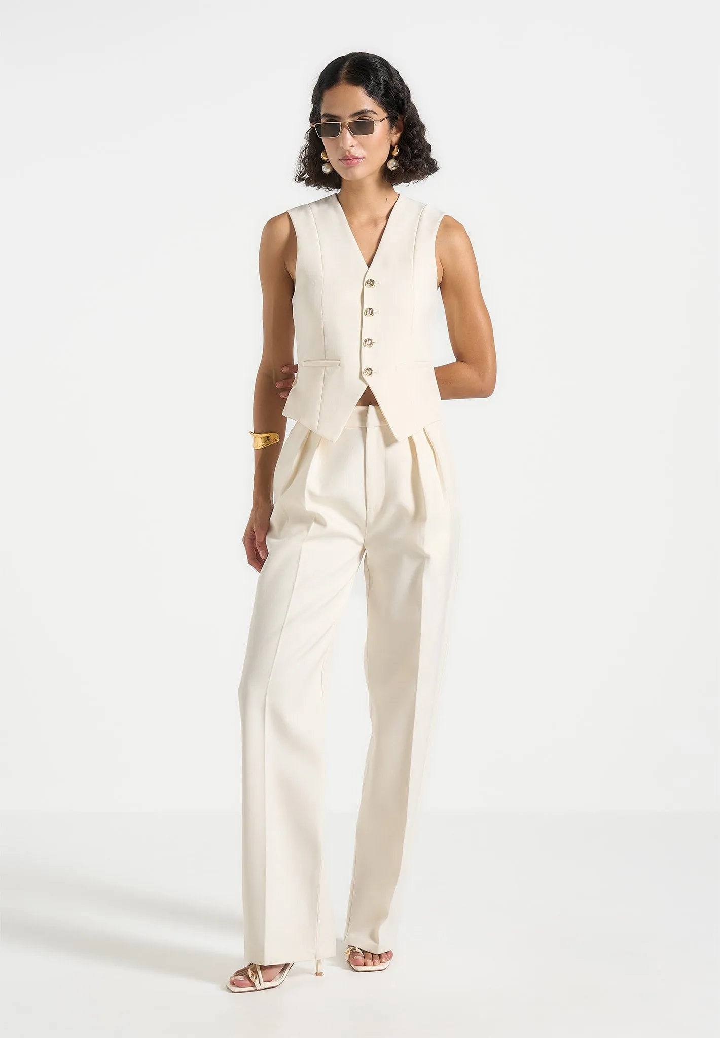Christine - Tailored Cinch Waistcoat - Off White sold by Maniere De Voir product image thumbnail 2