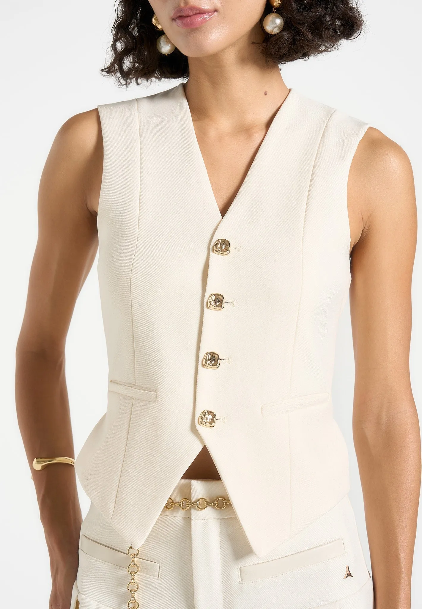 Christine - Tailored Cinch Waistcoat - Off White sold by Maniere De Voir product image thumbnail 4