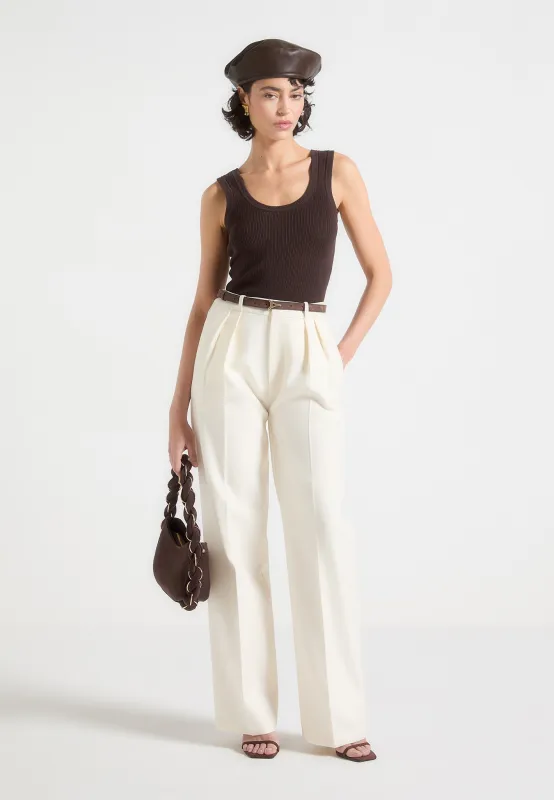 Julie - Tailored Twin Pleat Trousers - Off White sold by Maniere De Voir